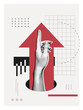 © accogliente - Trendy Halftone Collage Hand pointing finger and forward arrow. Business success and startup development. Social media marketing and promotion. Indicate direction. Contemporary art vector illustration