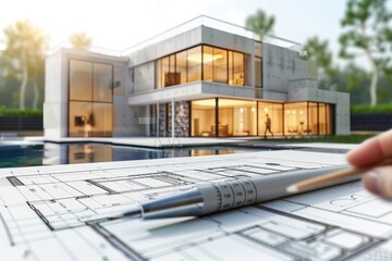 Poster - A person is working on architectural design, with a focus on residential building