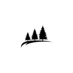 pine forest logo in flat silhouette vector design style