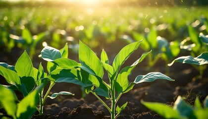 Canvas Print - Sunlit Soybean Leaves in a Flourishing Ripening Field