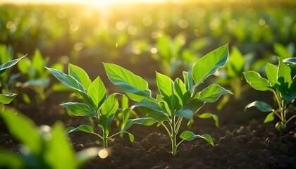 Sticker - Sunlit Soybean Leaves in a Flourishing Ripening Field