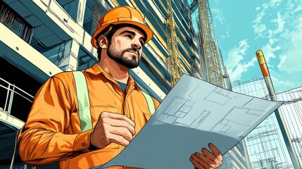 Construction Worker Reviewing Plans