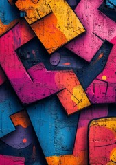 Poster - An abstract art piece featuring bold geometric shapes and vivid colors, creating a dynamic and artistic urban scene.
