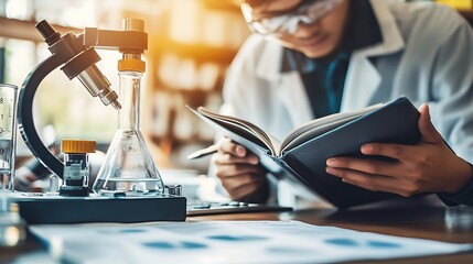 Poster - Engineers Reviewing Technical Manual Together in Lab