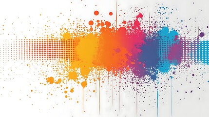 Aufkleber - Abstract colorful paint splatters on a white background with halftone dots.