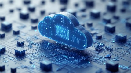Aufkleber - A cloud icon detailed on a circuit board, illustrating modern technology networking and digital storage concepts.