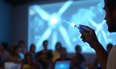 Poster - Engineer Highlighting Data Points with Laser Pointer