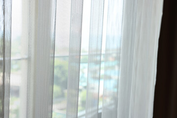 Sticker - Window with light tulle in hotel room, closeup