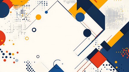 Poster - Abstract geometric background with blue, red, yellow and orange shapes on a white background.