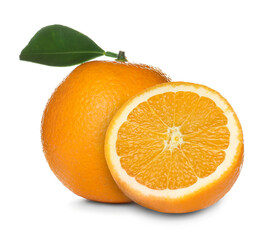 Wall Mural - Fresh ripe oranges on white background. Citrus fruit