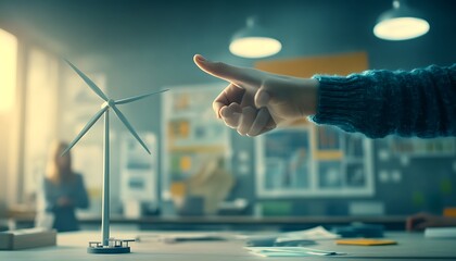 Poster - Engineer Rotating Blades of Wind Turbine Model in Workshop