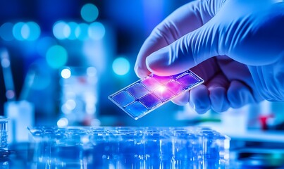 Poster - Engineer Adjusting Miniature Solar Panel Model in Lab