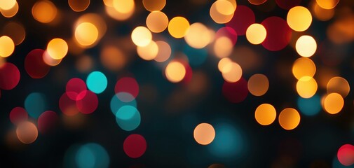 Poster - Colorful bokeh lights creating a festive atmosphere in a blurred background.