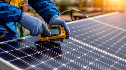 Poster - Engineer Measuring Solar Cell Performance with Multimeter