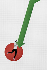Poster - Collage template of afraid scared man huge arrow fall down direction lost isolated on drawing background