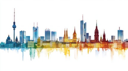 European city skyline on white background