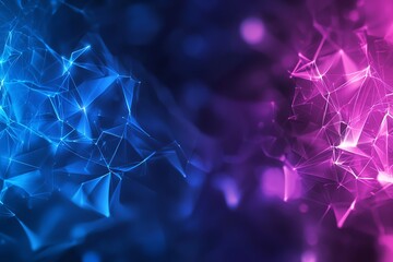 Poster - Abstract blue and purple geometric network background with polygonal shapes and light effects, representing technology and connectivity.