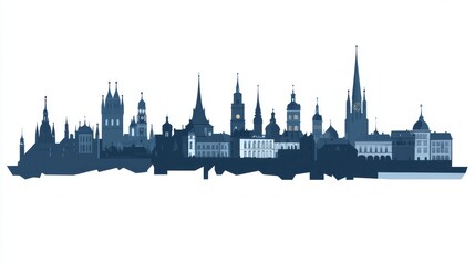 Wall Mural - European city skyline on white background