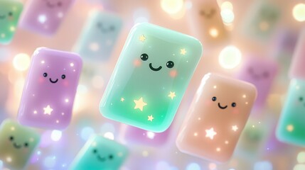 Poster - Cute Smiling 3D Cartoon Characters with Stars.