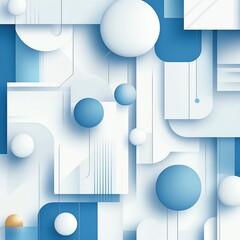 Poster - Abstract geometric background with blue and white shapes, spheres, and lines. Modern design ideal for decor, web, or print usage.