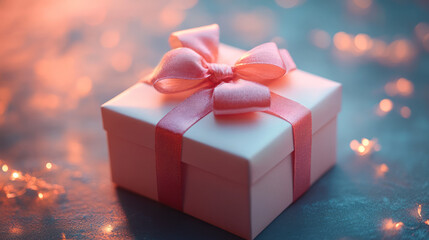 Poster - A Christmas gift box with a bow, isolated on a soft pastel surface,