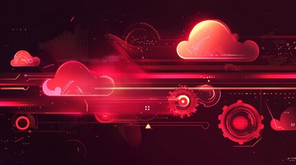 Poster - A striking digital artwork featuring a red cloud with blended gears and data visuals, symbolizing technology and innovation.