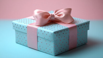 Poster - A Christmas gift box with a bow, isolated on a soft pastel surface,