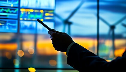Poster - Engineer Using Stylus on Screen with Wind Turbine Simulations