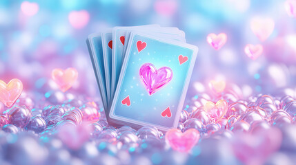 Poster - Hearts, Cards, and Bubbles in a Dreamy World.