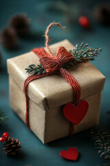 Poster - A gift box with a red bow and heart tag, isolated on a soft pastel backdrop,