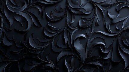 Poster - Dark, intricate black abstract texture with swirling patterns, perfect for backgrounds, designs, or adding a sophisticated touch.