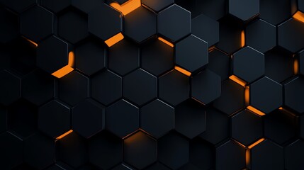 Poster - Dark hexagonal background with glowing orange highlights, creating a futuristic and modern design element for various applications.