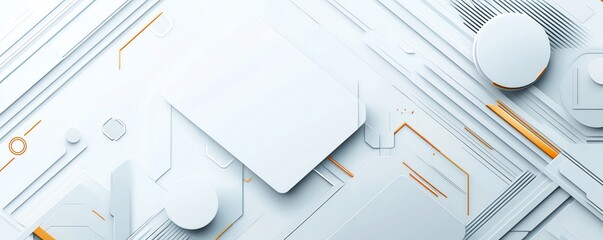 Poster - Futuristic white and gray abstract geometric background with overlapping shapes and lines, featuring a tech-inspired design.