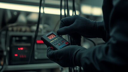 Poster - Engineer Testing Energy Storage Battery Efficiency with Multimeter
