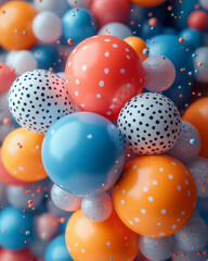 Poster - A birthday invitation with playful designs, floating on a pastel background,