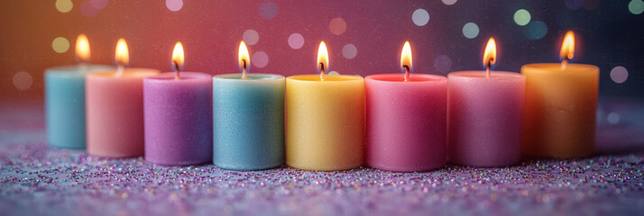 Poster - A set of birthday candles ready to be placed on a cake, isolated on a pastel background,