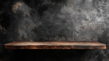 Poster - A wooden shelf with a black wall behind it