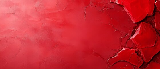 Canvas Print -  A tight shot of a crimson wall, showcasing a central fissure, and peeling paint