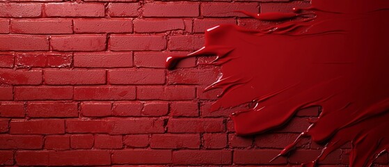 Poster -  A red brick wall with a paint spatula in hand Another red brick wall bearing the imprint of a used paint spatula