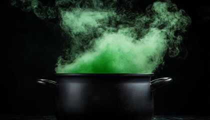 A black witch s cauldron, bubbling over with green smoke and mysterious potions