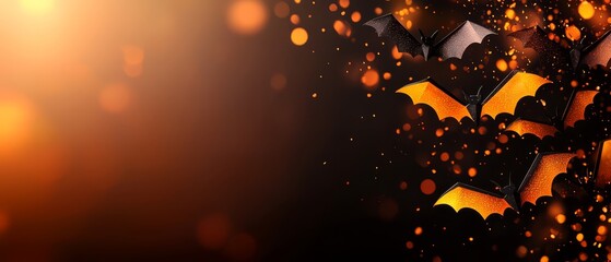 Canvas Print -  A group of bats in flight against a black-orange backdrop, surrounded by haloed rays of light