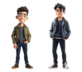 3d cartoon character of stylish young man in jacket and sneakers isolated on a transparent backgroun
