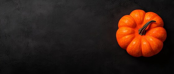 Poster -  A large orange pumpkin sits atop a black table A smaller orange pumpkin rests beside it