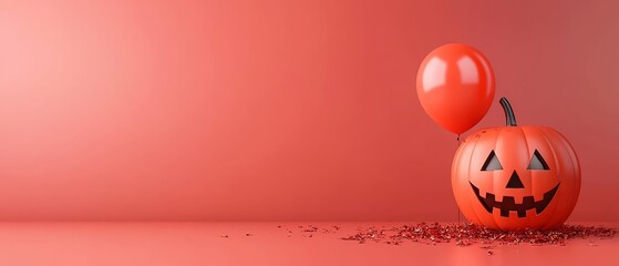 Canvas Print -  A few balloons, shaped like jack-o-lanterns, against a pink backdrop