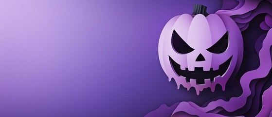 Canvas Print -  A purple Halloween background with a jack-o'-lantern suspended to its side A separate, darker purple background features a hanging jack o'lantern, black in color