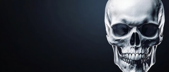 Canvas Print -  A close-up of a human skull on a black background, showing just the inferior half of the skull