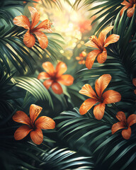 Leinwandbilder - A vibrant tropical gradient moving from bright green to sunset orange,