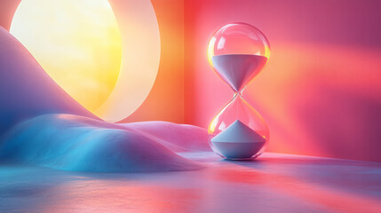 Aufkleber - an hourglass with sand flowing through, representing the concept of time, isolated on a pastel backd