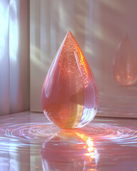 Fototapete - The refraction of light through a water droplet, isolated on a light pastel background,