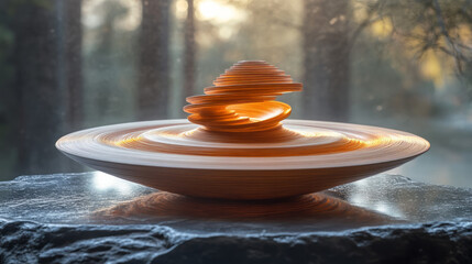 Fototapete - A gyroscope spinning in motion, representing angular momentum, isolated on a pastel canvas,